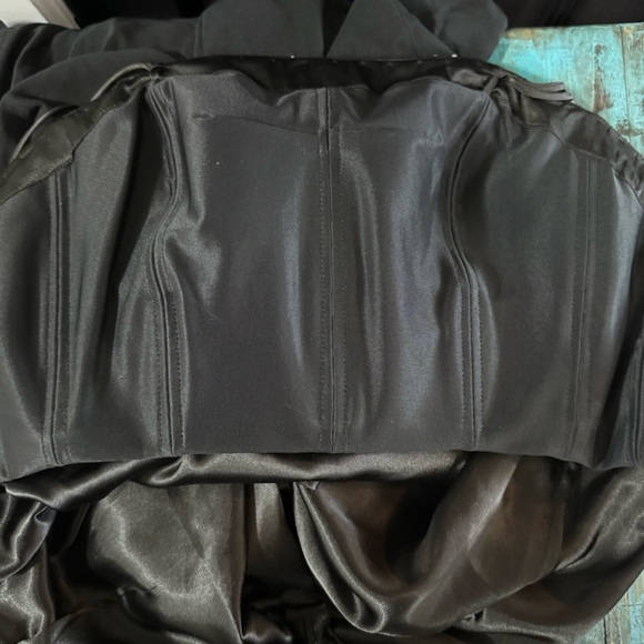 Theia Strapless Beaded Floral Navy Blue Silk Chiffon Gown Size 10 - Picture 14 of 15